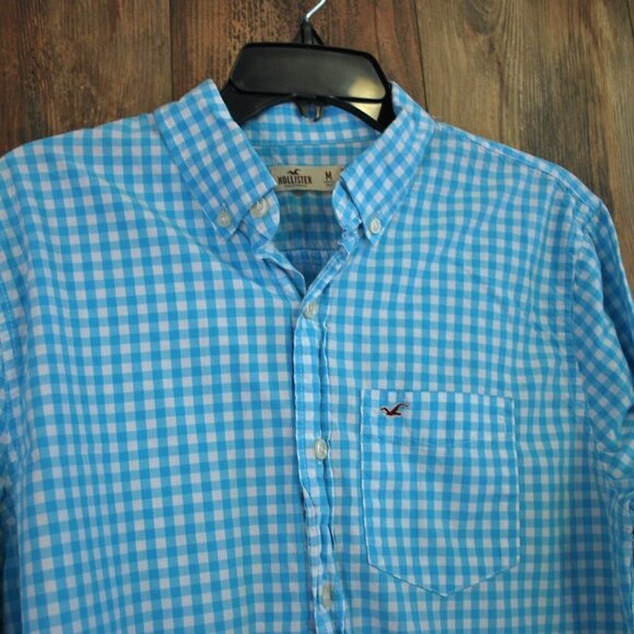Hollister Men's Blue White Checkered Business Casual Button Down Shirt M - Picture 2 of 3